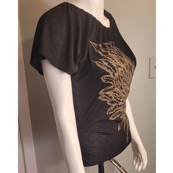 Vintage 80s Feather Wing Rhinestone Open Back Blouse Sz Medium Retro Kitschy - Picture 8 of 10